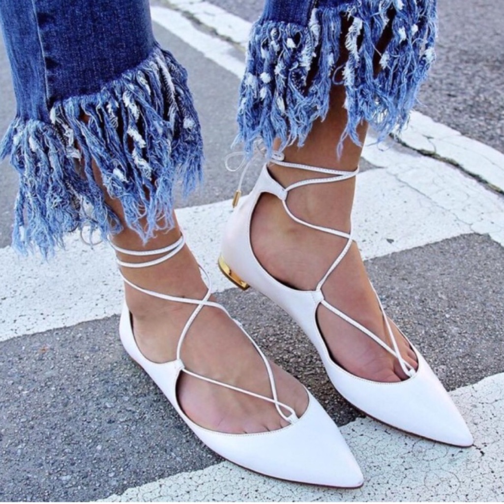 Aquazzura Christy Lace Up Nappa Leather Flats